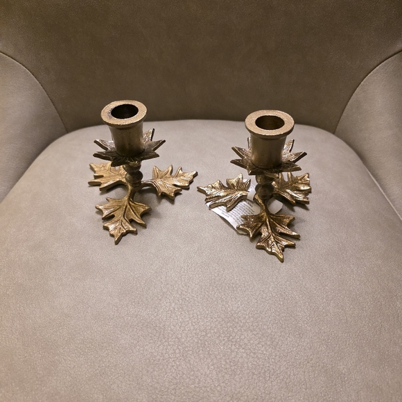 Studio McGee Threshold Botanical Gold Leaf Taper Candle Holders Metal Brass Targ - Picture 2 of 13